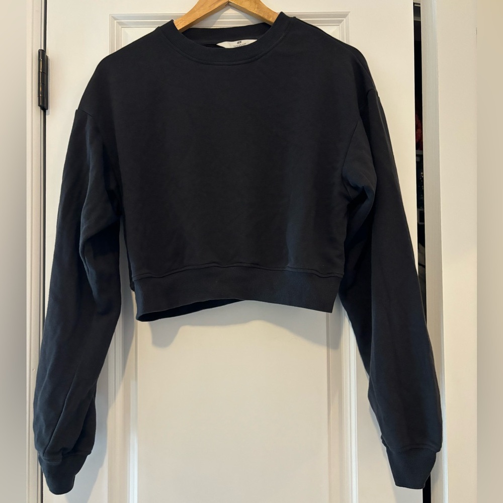 H&M Kids Black Crewneck Cropped Sweatshirt Size Girls 20 (XXL)